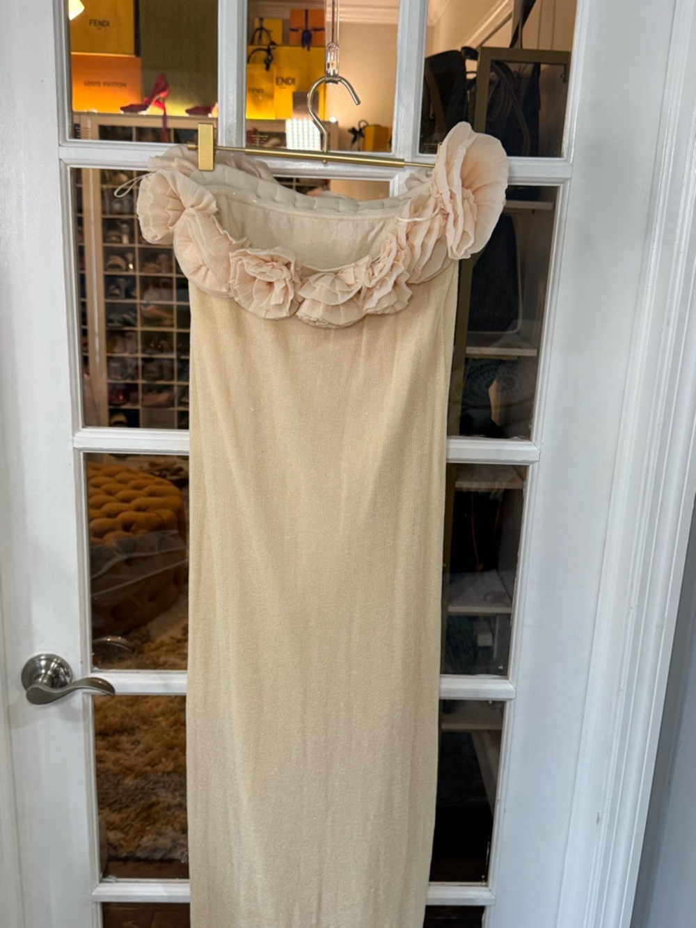 🥥THE MOST BEAUTIFUL Zara Strapless Cream Maxi Dress with Floral Ruffle - Picture 6 of 7